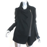Barbara Bui Leather-Sleeve Draped Jacket Black Wool-Blend Size 42