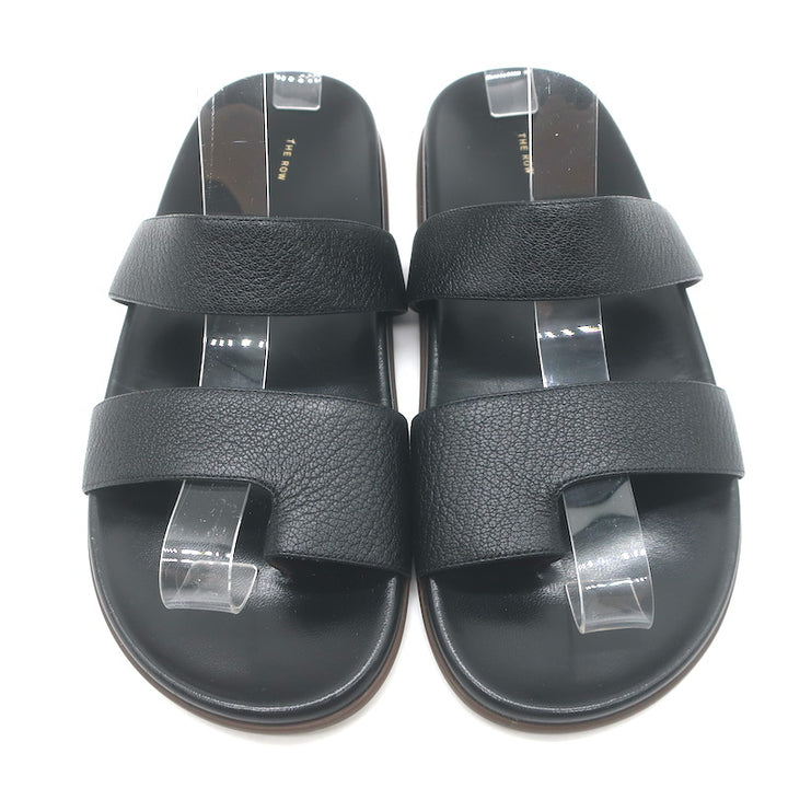 The Row Hugh Toe Ring Slide Sandals Black Grained Leather Size 39