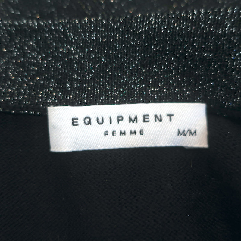 Equipment V-Neck Sweater Lucinda Black Metallic Wool-Blend Size Medium