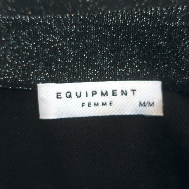 Equipment V-Neck Sweater Lucinda Black Metallic Wool-Blend Size Medium