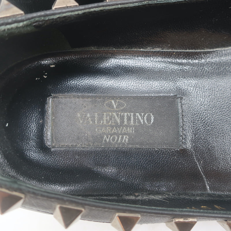 Valentino Noir Rockstud pointed-toe ballet flats, black leather, authentic pre-owned with light wear, size 35.5