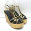 Sergio Rossi Espadrille Wedge Sandals Easy Puzzle Black Cutout Suede Size 37.5