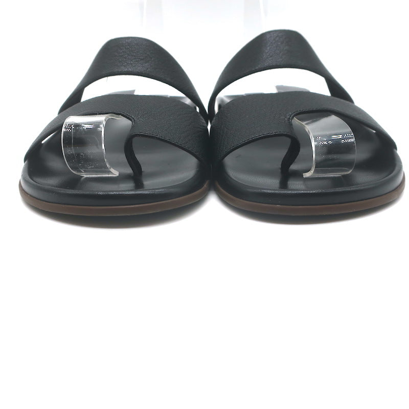 The Row Hugh Toe Ring Slide Sandals Black Grained Leather Size 39