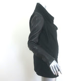 Barbara Bui Leather-Sleeve Draped Jacket Black Wool-Blend Size 42