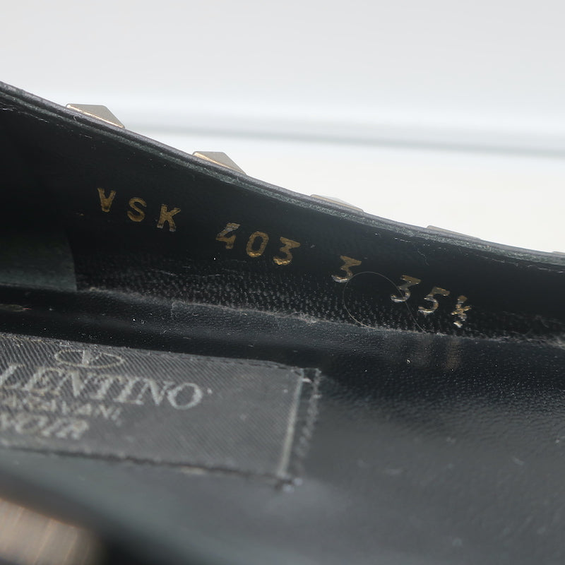 Valentino Noir Rockstud pointed-toe ballet flats, black leather, pre-owned authentic designer flats with subtle wear