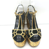 Sergio Rossi Espadrille Wedge Sandals Easy Puzzle Black Cutout Suede Size 37.5