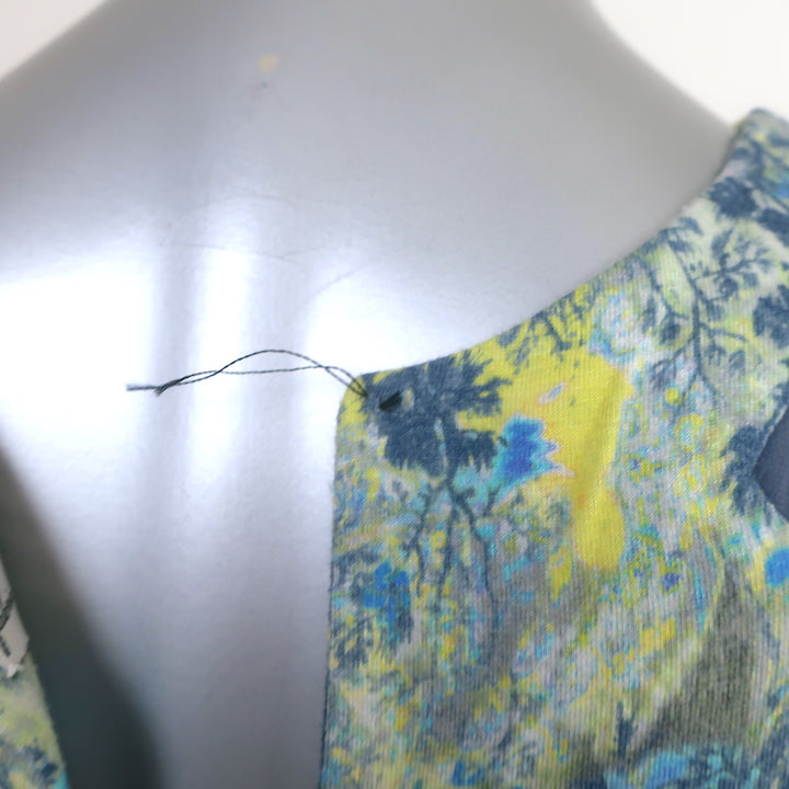 Erdem Sleeveless Mini Dress Gray/Blue Tree Print Stretch Jersey Size US 2