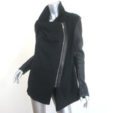 Barbara Bui Leather-Sleeve Draped Jacket Black Wool-Blend Size 42