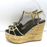 Sergio Rossi Espadrille Wedge Sandals Easy Puzzle Black Cutout Suede Size 37.5