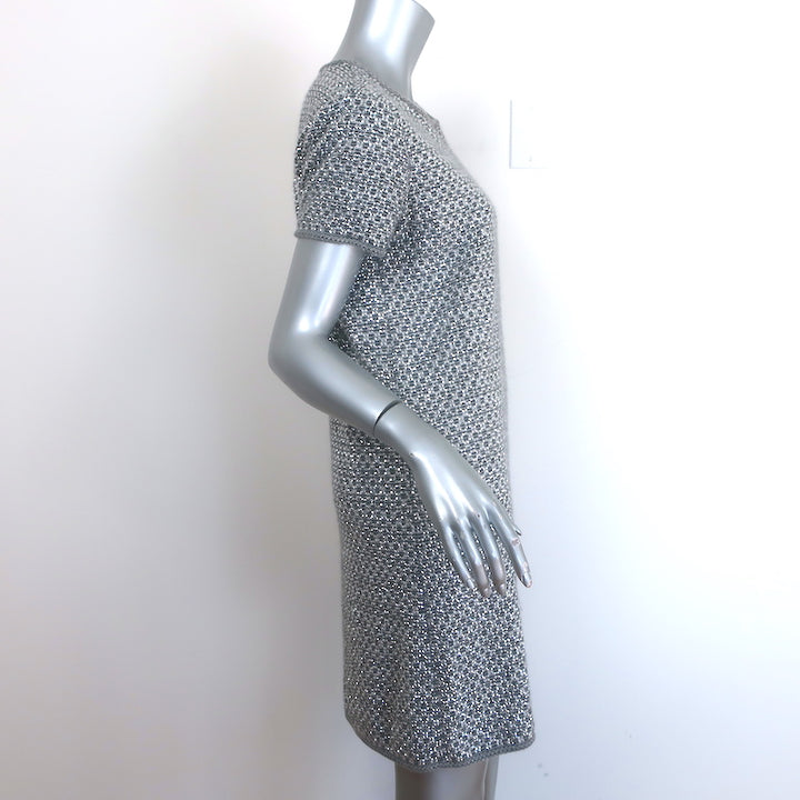 Chanel Allover Crystal Short Sleeve Sweater Dress Silver Angora-Silk Size 40