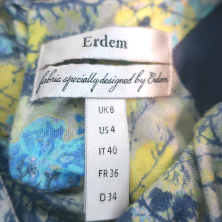 Erdem Sleeveless Mini Dress Gray/Blue Tree Print Stretch Jersey Size US 2