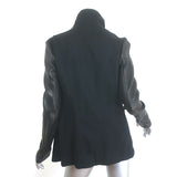 Barbara Bui Leather-Sleeve Draped Jacket Black Wool-Blend Size 42