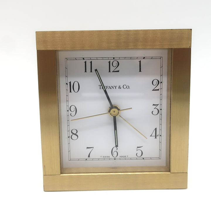 Vintage Tiffany &amp; Co. Swiss Quartz Brass Square Desk Clock