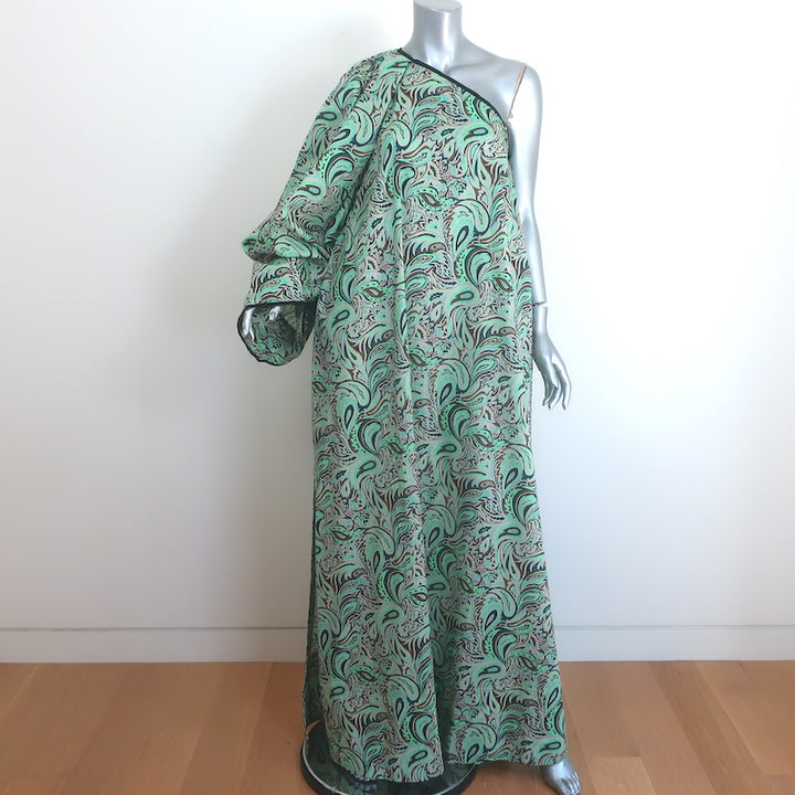 Nackiye Great Escape One Shoulder Maxi Dress Aqua Paisley Print Cotton Size 38