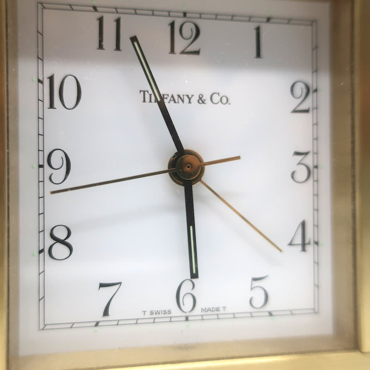 Vintage Tiffany &amp; Co. Swiss Quartz Brass Square Desk Clock