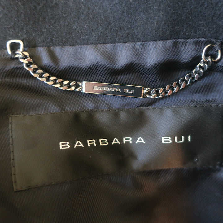 Barbara Bui Leather-Sleeve Draped Jacket Black Wool-Blend Size 42