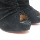 Christian Louboutin Treopli 120 peep-toe booties in black ruched suede, authentic pre-owned with light wear