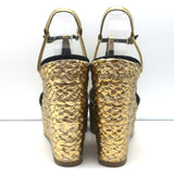 Sergio Rossi Espadrille Wedge Sandals Easy Puzzle Black Cutout Suede Size 37.5