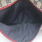 Gucci GG Supreme Double Pocket Belt Bag Beige Canvas & Red Leather Crossbody