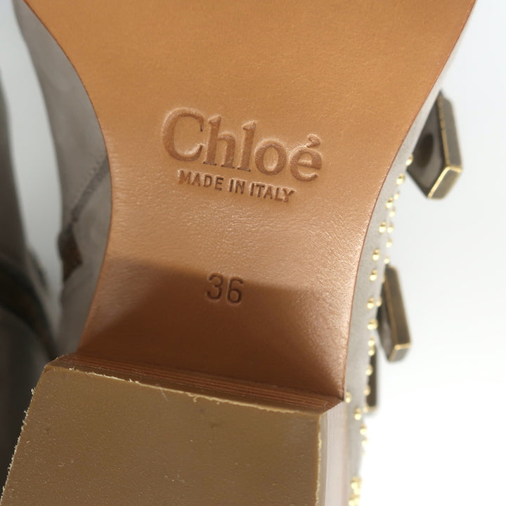 Chloe Susanna Studded Ankle Boots Ash Gray Suede Size 36 Buckle Booties NEW