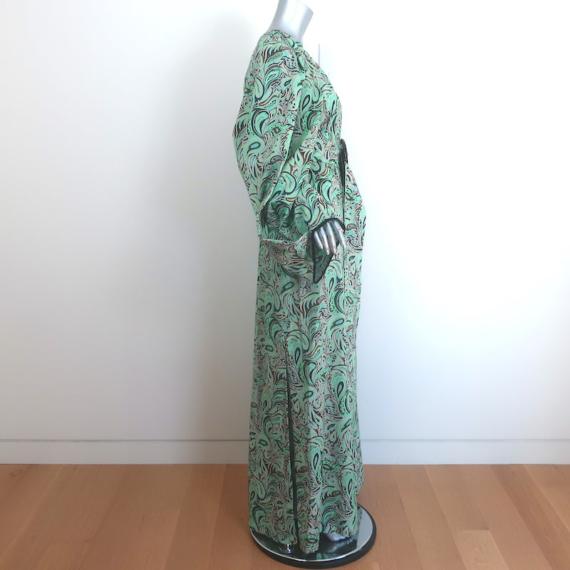 Nackiye Great Escape One Shoulder Maxi Dress Aqua Paisley Print Cotton Size 38
