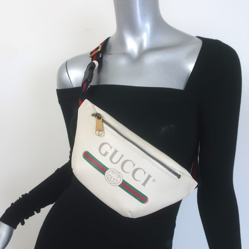 Gucci Logo Belt Bag Ivory Grained Leather Small Crossbody
