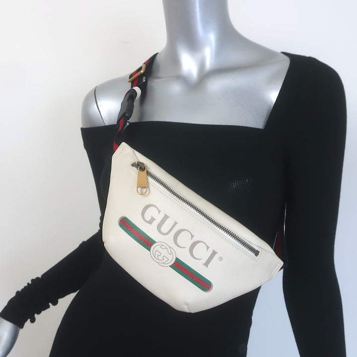 Gucci Logo Belt Bag Ivory Grained Leather Small Crossbody