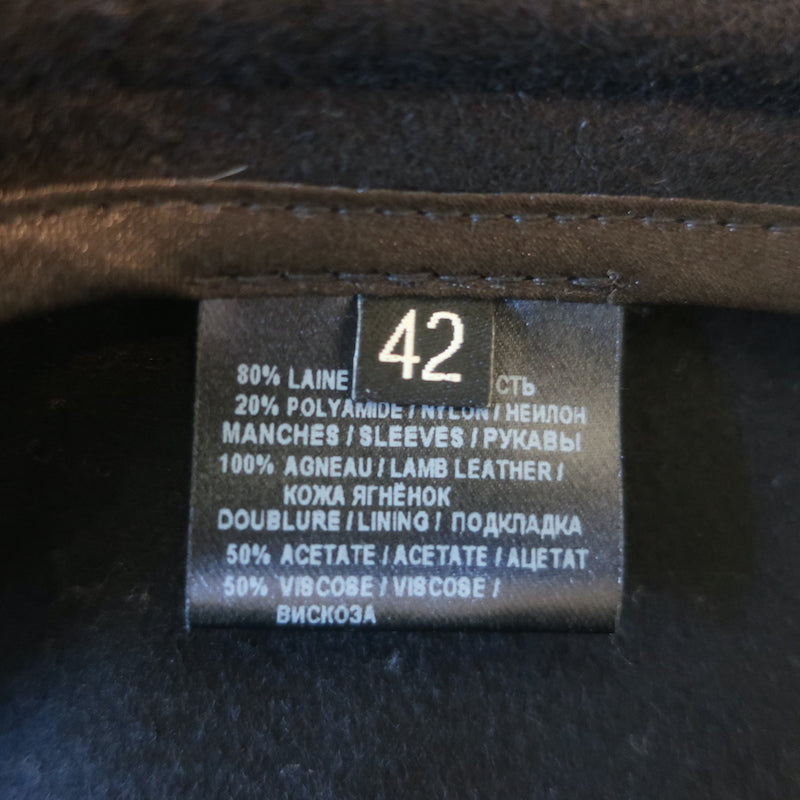 Barbara Bui Leather-Sleeve Draped Jacket Black Wool-Blend Size 42