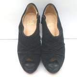 Christian Louboutin Treopli 120 peep-toe booties in black ruched suede, pre-owned with elegant vintage wear