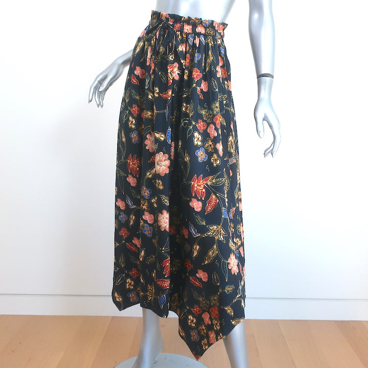 Ulla Johnson Carine Midi Skirt Navy Floral Print Silk Twill Size 2