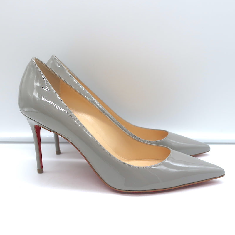 Christian Louboutin Decollete 554 85 Pumps Gray Patent Leather Size 36.5 NEW