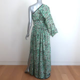 Nackiye Great Escape One Shoulder Maxi Dress Aqua Paisley Print Cotton Size 38