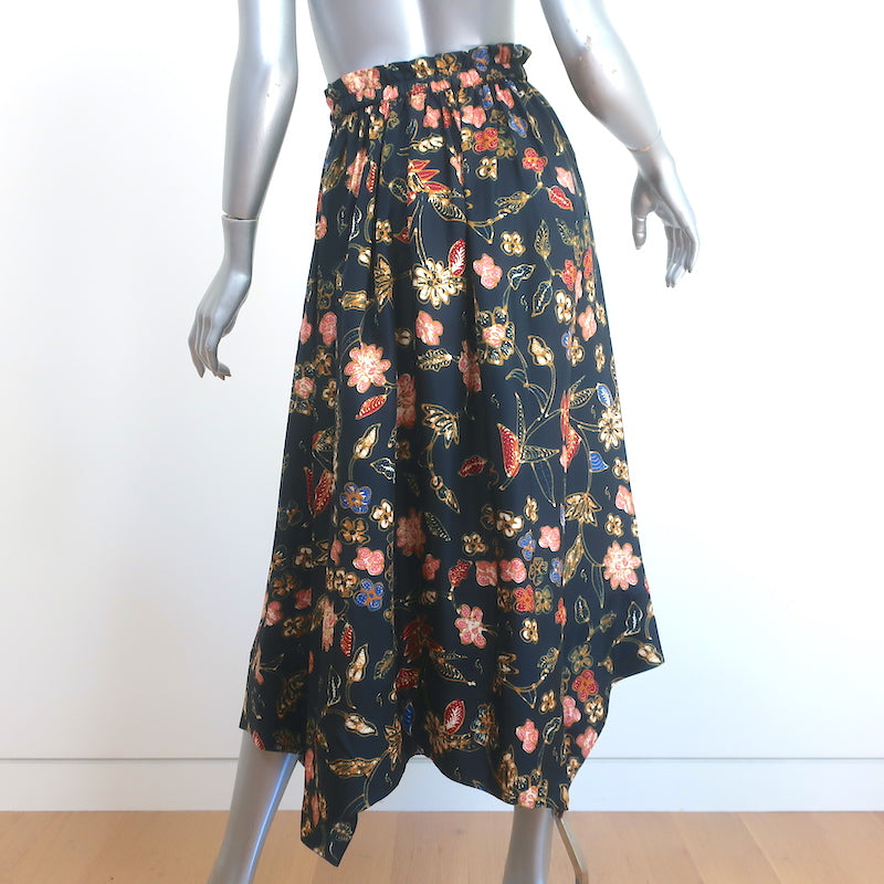 Ulla Johnson Carine Midi Skirt Navy Floral Print Silk Twill Size 2