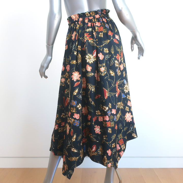 Ulla Johnson Carine Midi Skirt Navy Floral Print Silk Twill Size 2