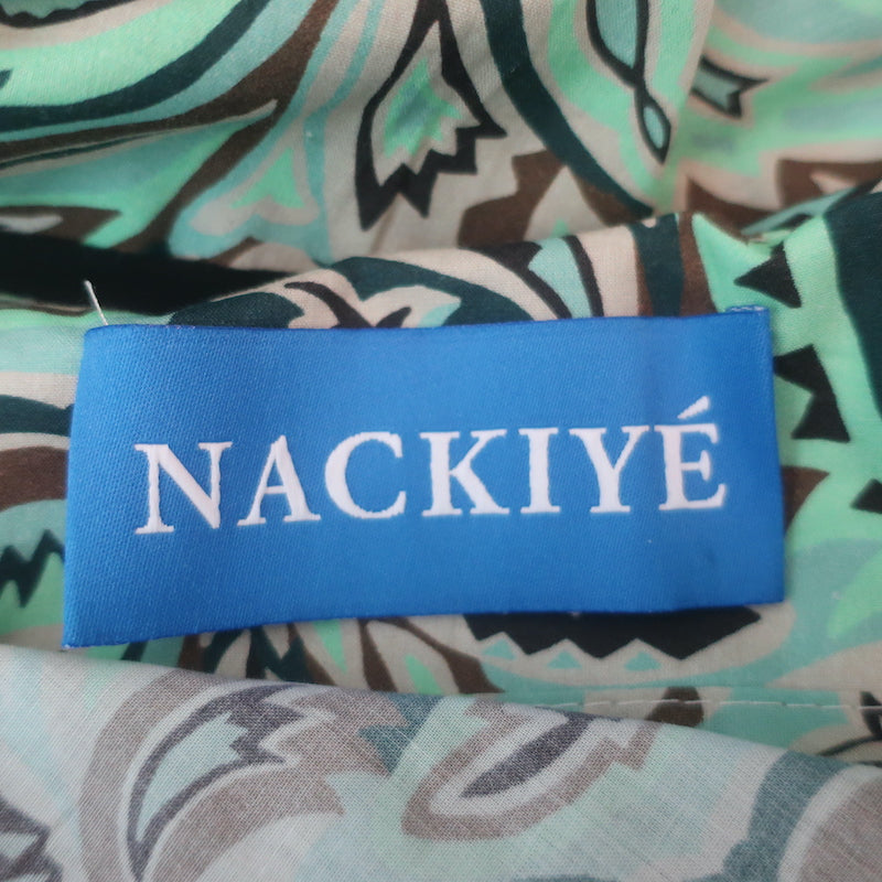 Nackiye Great Escape One Shoulder Maxi Dress Aqua Paisley Print Cotton Size 38