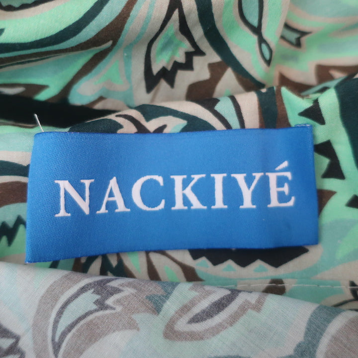 Nackiye Great Escape One Shoulder Maxi Dress Aqua Paisley Print Cotton Size 38