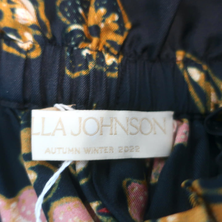 Ulla Johnson Carine Midi Skirt Navy Floral Print Silk Twill Size 2