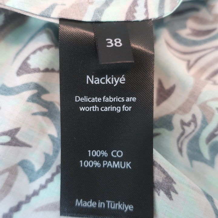 Nackiye Great Escape One Shoulder Maxi Dress Aqua Paisley Print Cotton Size 38
