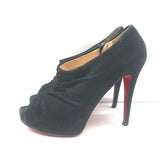 Christian Louboutin Treopli 120 peep-toe booties in black ruched suede, authentic pre-owned with light wear