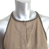 Brunello Cucinelli Monili-Trim Tiered Dress Brown Linen Blend Size Medium