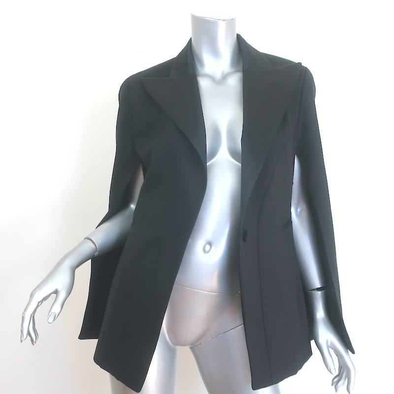 Balmain Satin-Lapel Cape Blazer Black Stretch Wool Size 42 One-Button Jacket