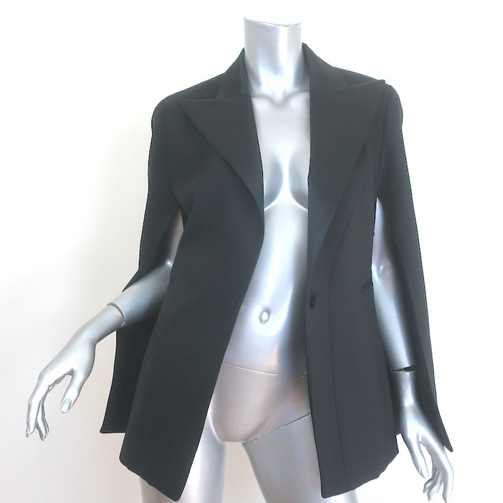 Balmain Satin-Lapel Cape Blazer Black Stretch Wool Size 42 One-Button Jacket