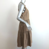 Brunello Cucinelli Monili-Trim Tiered Dress Brown Linen Blend Size Medium
