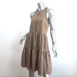 Brunello Cucinelli Monili-Trim Tiered Dress Brown Linen Blend Size Medium
