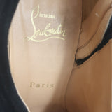 Christian Louboutin Treopli 120 peep-toe booties in black ruched suede, luxury pre-owned with light wear