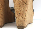 CH Carolina Herrera Cork Platform Sandals Black Lace Size 37 Ankle Strap Wedge