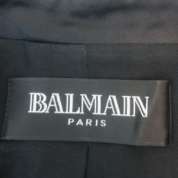 Balmain Satin-Lapel Cape Blazer Black Stretch Wool Size 42 One-Button Jacket
