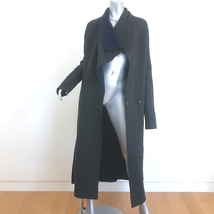 Lanvin Draped-Front Sweater Coat Charcoal Wool-Blend Size 40