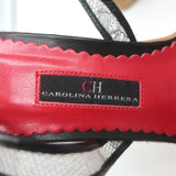 CH Carolina Herrera Cork Platform Sandals Black Lace Size 37 Ankle Strap Wedge
