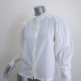 Anna Mason Catherine Ruffled Swiss Dot Blouse White Cotton Size 10